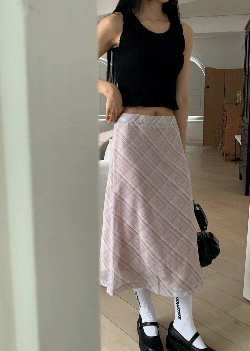 Check A-line skirt